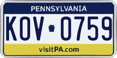 PA license plate KOV0759