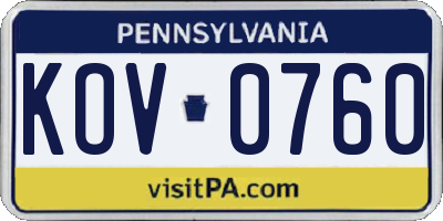 PA license plate KOV0760