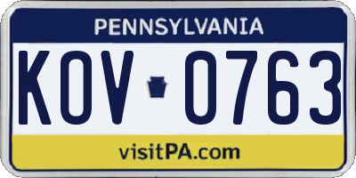 PA license plate KOV0763