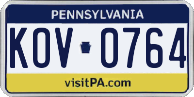PA license plate KOV0764