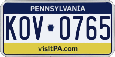 PA license plate KOV0765