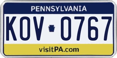 PA license plate KOV0767