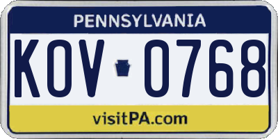 PA license plate KOV0768
