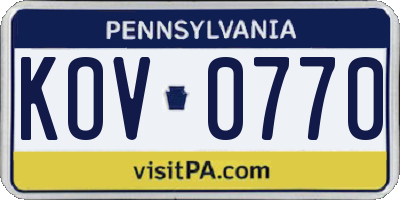 PA license plate KOV0770