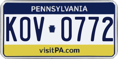 PA license plate KOV0772