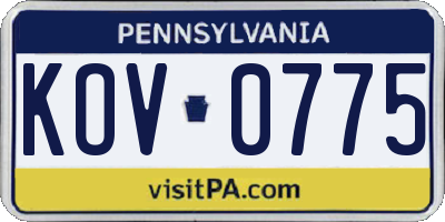 PA license plate KOV0775