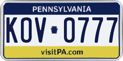 PA license plate KOV0777