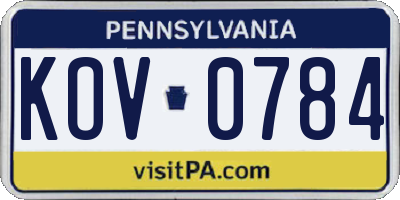 PA license plate KOV0784