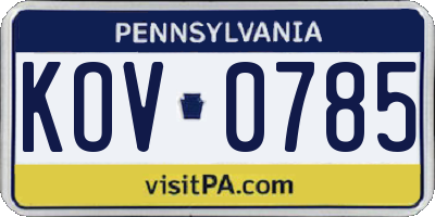 PA license plate KOV0785