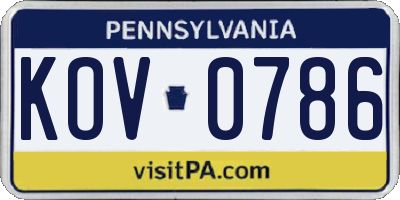 PA license plate KOV0786