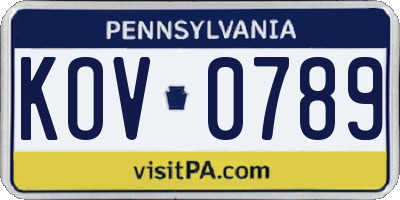 PA license plate KOV0789