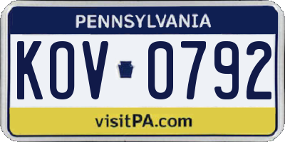 PA license plate KOV0792