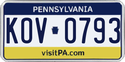 PA license plate KOV0793