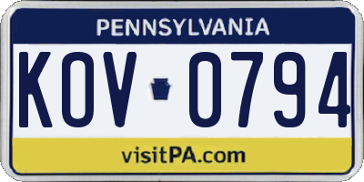 PA license plate KOV0794