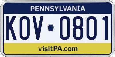 PA license plate KOV0801