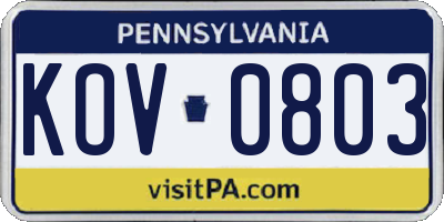 PA license plate KOV0803