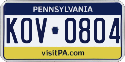 PA license plate KOV0804
