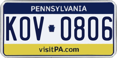 PA license plate KOV0806