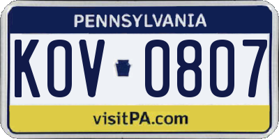 PA license plate KOV0807
