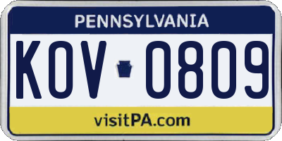 PA license plate KOV0809