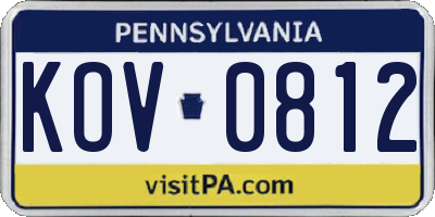 PA license plate KOV0812