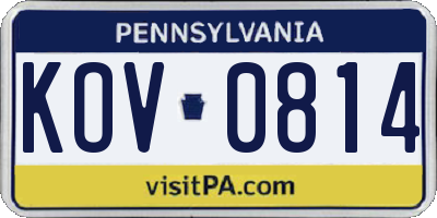 PA license plate KOV0814