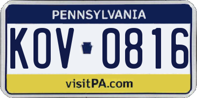 PA license plate KOV0816