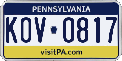 PA license plate KOV0817