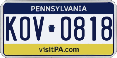 PA license plate KOV0818