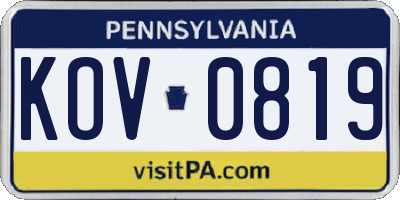 PA license plate KOV0819