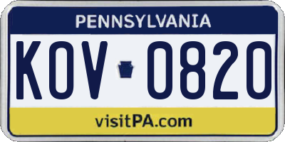 PA license plate KOV0820