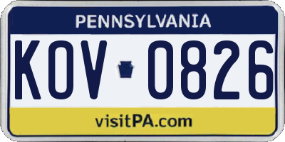 PA license plate KOV0826