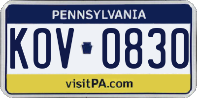 PA license plate KOV0830