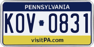 PA license plate KOV0831