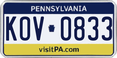 PA license plate KOV0833