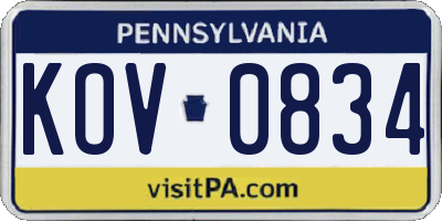 PA license plate KOV0834