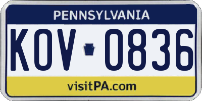 PA license plate KOV0836