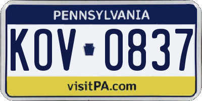 PA license plate KOV0837