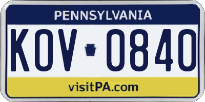 PA license plate KOV0840