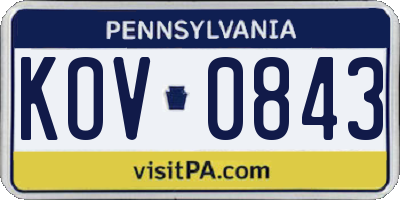 PA license plate KOV0843