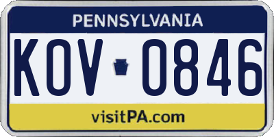 PA license plate KOV0846