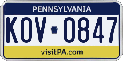 PA license plate KOV0847