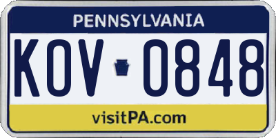 PA license plate KOV0848