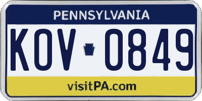 PA license plate KOV0849