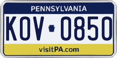 PA license plate KOV0850