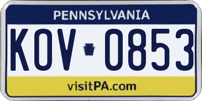 PA license plate KOV0853