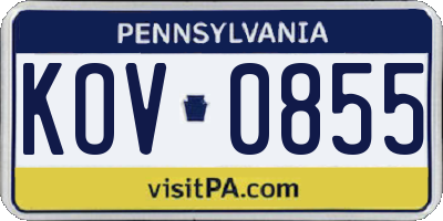 PA license plate KOV0855