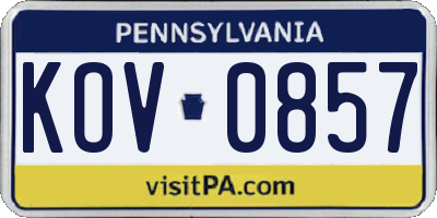 PA license plate KOV0857