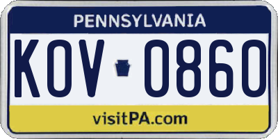 PA license plate KOV0860