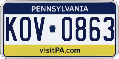 PA license plate KOV0863